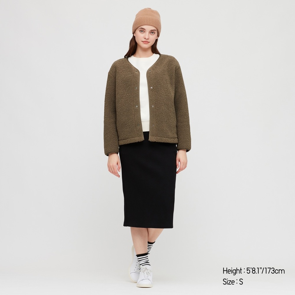 Uniqlo Pile Lined Fleece Crew Neck Cardigan